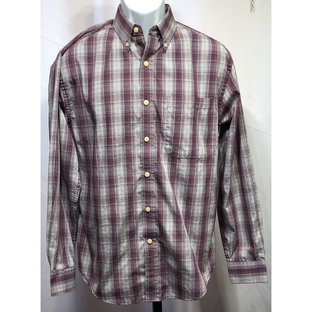 Puritan button up Oxford shirt S Purple plaid longsleeve Pocket Western Office